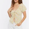 Tie-Front Floral Print Crop Top