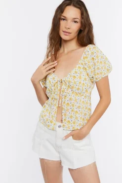 Tie-Front Floral Print Crop Top