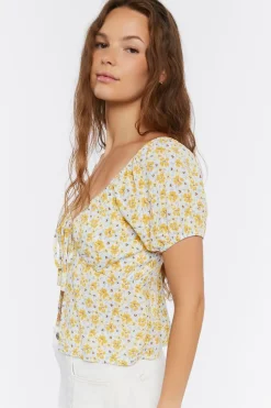 Tie-Front Floral Print Crop Top