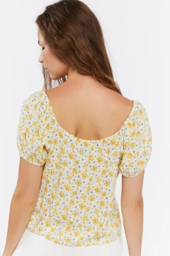 Tie-Front Floral Print Crop Top