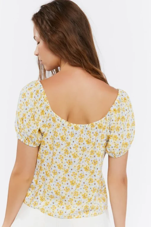 Tie-Front Floral Print Crop Top