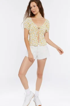 Tie-Front Floral Print Crop Top