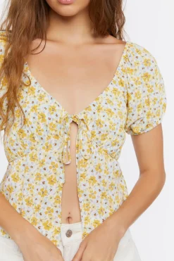 Tie-Front Floral Print Crop Top