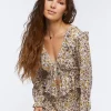 Tie-Front Floral Print Top