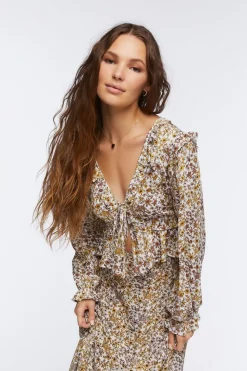 Tie-Front Floral Print Top