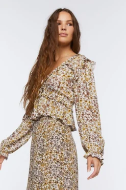 Tie-Front Floral Print Top