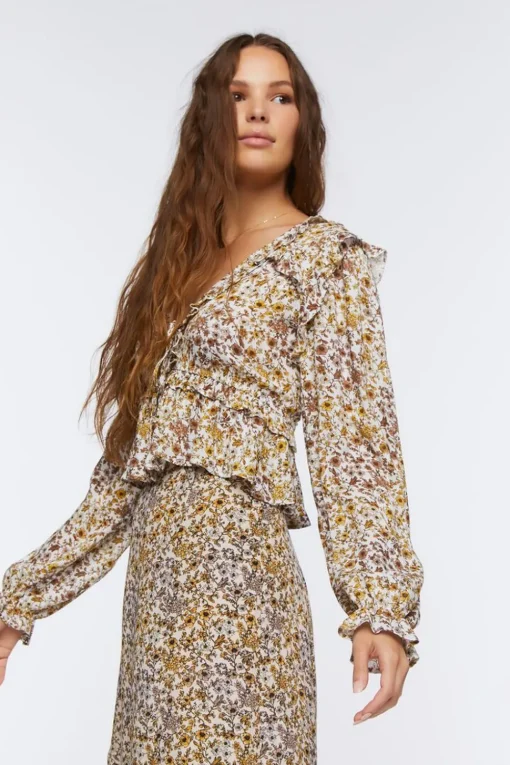 Tie-Front Floral Print Top