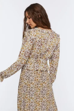 Tie-Front Floral Print Top