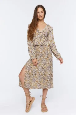 Tie-Front Floral Print Top