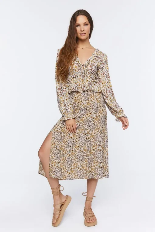 Tie-Front Floral Print Top