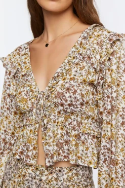 Tie-Front Floral Print Top