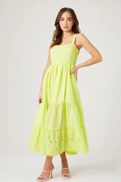 Tiered Eyelet Midi Dress