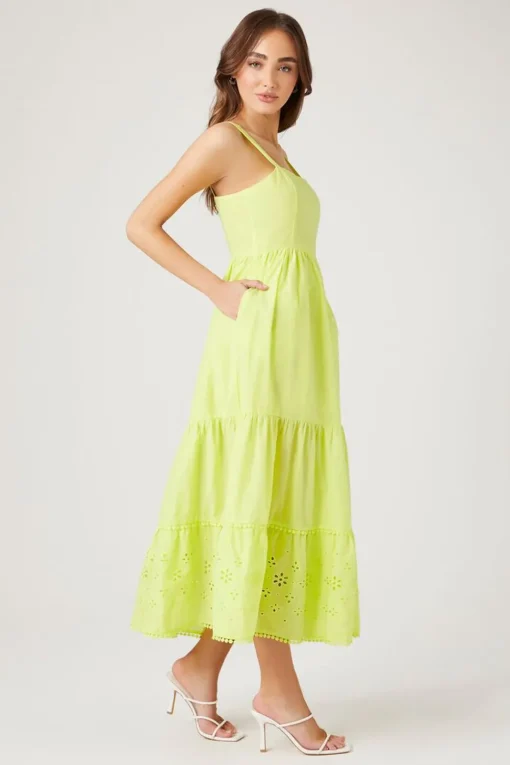 Tiered Eyelet Midi Dress