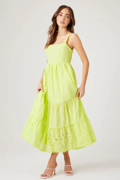 Tiered Eyelet Midi Dress