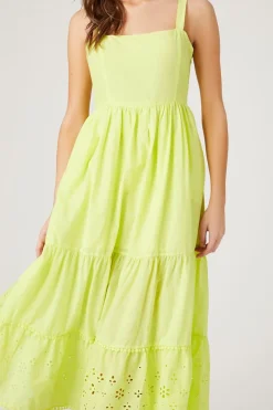 Tiered Eyelet Midi Dress