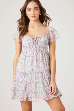 Tiered Floral Print Mini Dress
