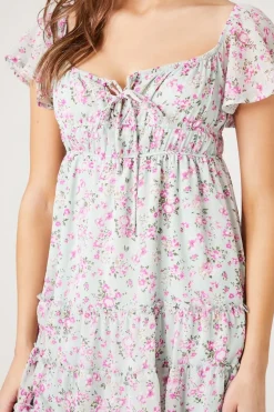 Tiered Floral Print Mini Dress
