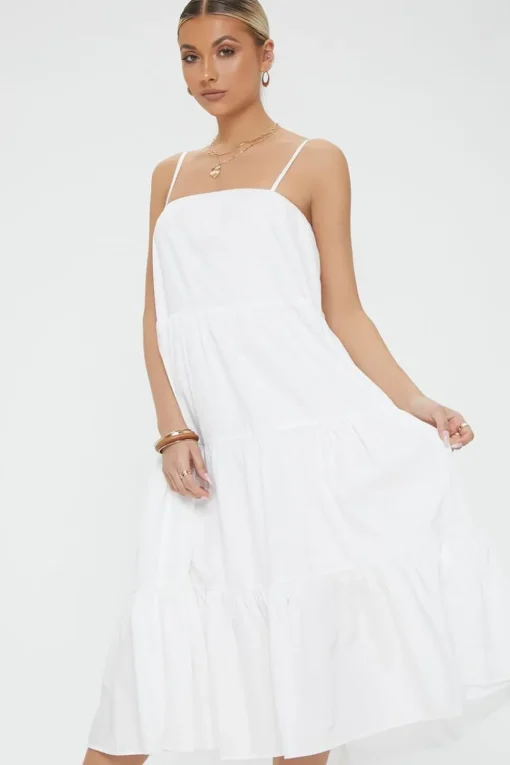 Tiered Flounce Midi Cami Dress