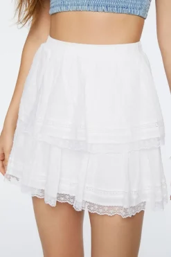 Tiered Lace-Trim Mini Skirt
