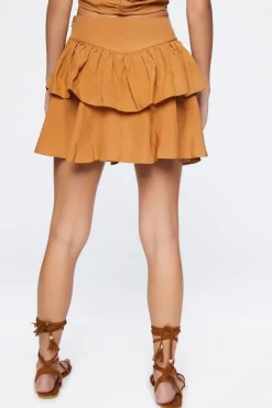 Tiered Linen-Blend Mini Skirt