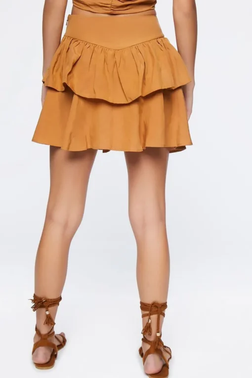 Tiered Linen-Blend Mini Skirt