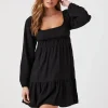 Tiered Peasant-Sleeve Mini Dress
