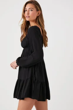 Tiered Peasant-Sleeve Mini Dress