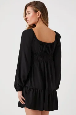 Tiered Peasant-Sleeve Mini Dress