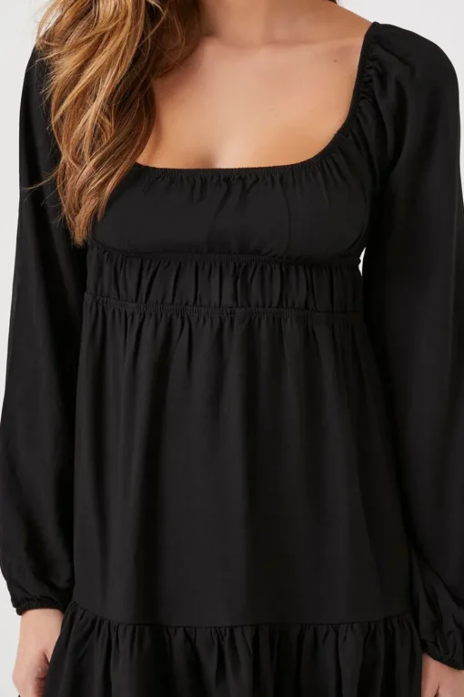 Tiered Peasant-Sleeve Mini Dress
