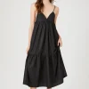 Tiered Poplin Cami Midi Dress
