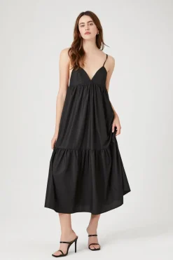 Tiered Poplin Cami Midi Dress