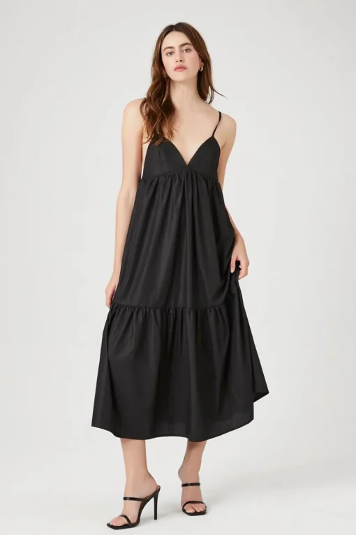 Tiered Poplin Cami Midi Dress