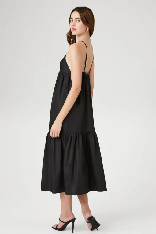 Tiered Poplin Cami Midi Dress