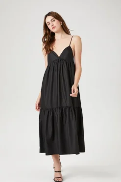 Tiered Poplin Cami Midi Dress