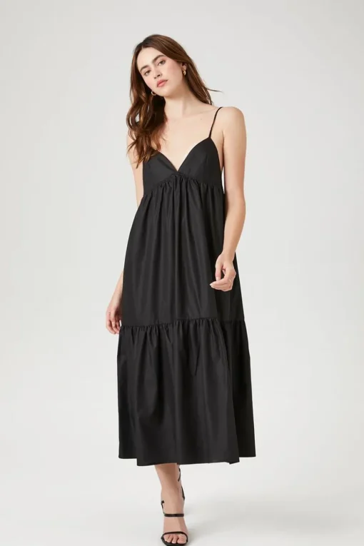Tiered Poplin Cami Midi Dress