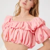 Tiered Puff-Sleeve Crop Top