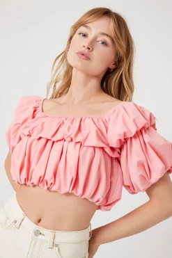 Tiered Puff-Sleeve Crop Top
