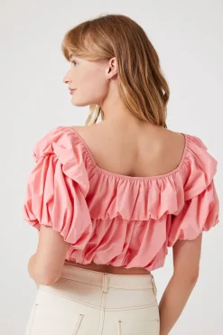 Tiered Puff-Sleeve Crop Top