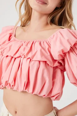 Tiered Puff-Sleeve Crop Top