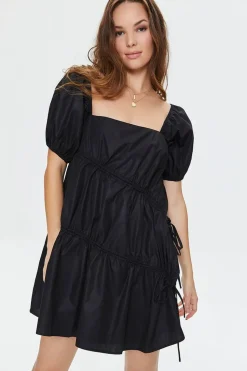Tiered Puff-Sleeve Mini Dress