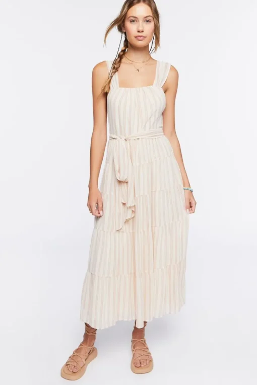 Tiered Striped Midi Dress