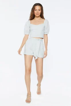 Tie-Waist Embroidered Floral Shorts