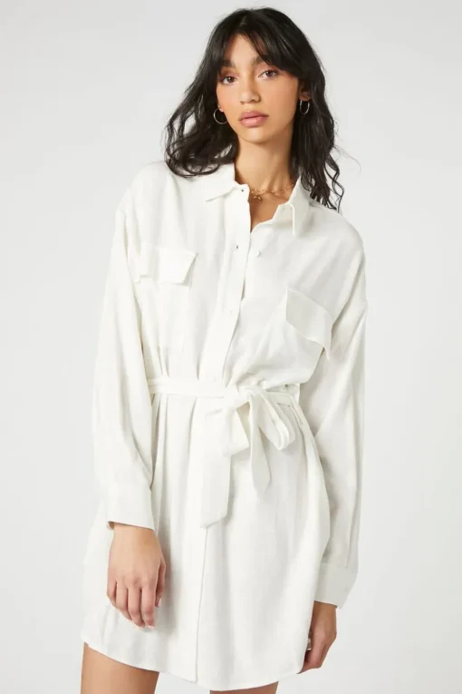 Tie-Waist Mini Shirt Dress