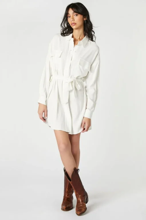 Tie-Waist Mini Shirt Dress