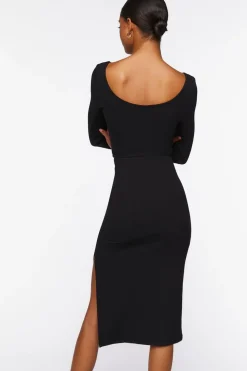 Tie-Waist Slit Midi Dress