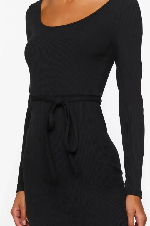 Tie-Waist Slit Midi Dress