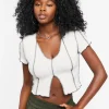Topstitched Split-Hem Crop Top