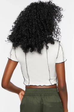 Topstitched Split-Hem Crop Top