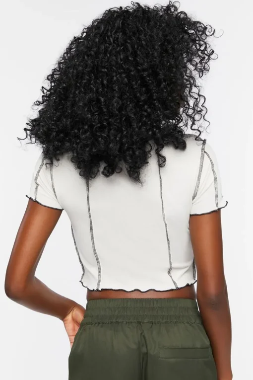 Topstitched Split-Hem Crop Top