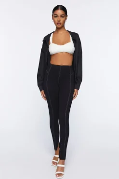 Topstitched Split-Hem Leggings